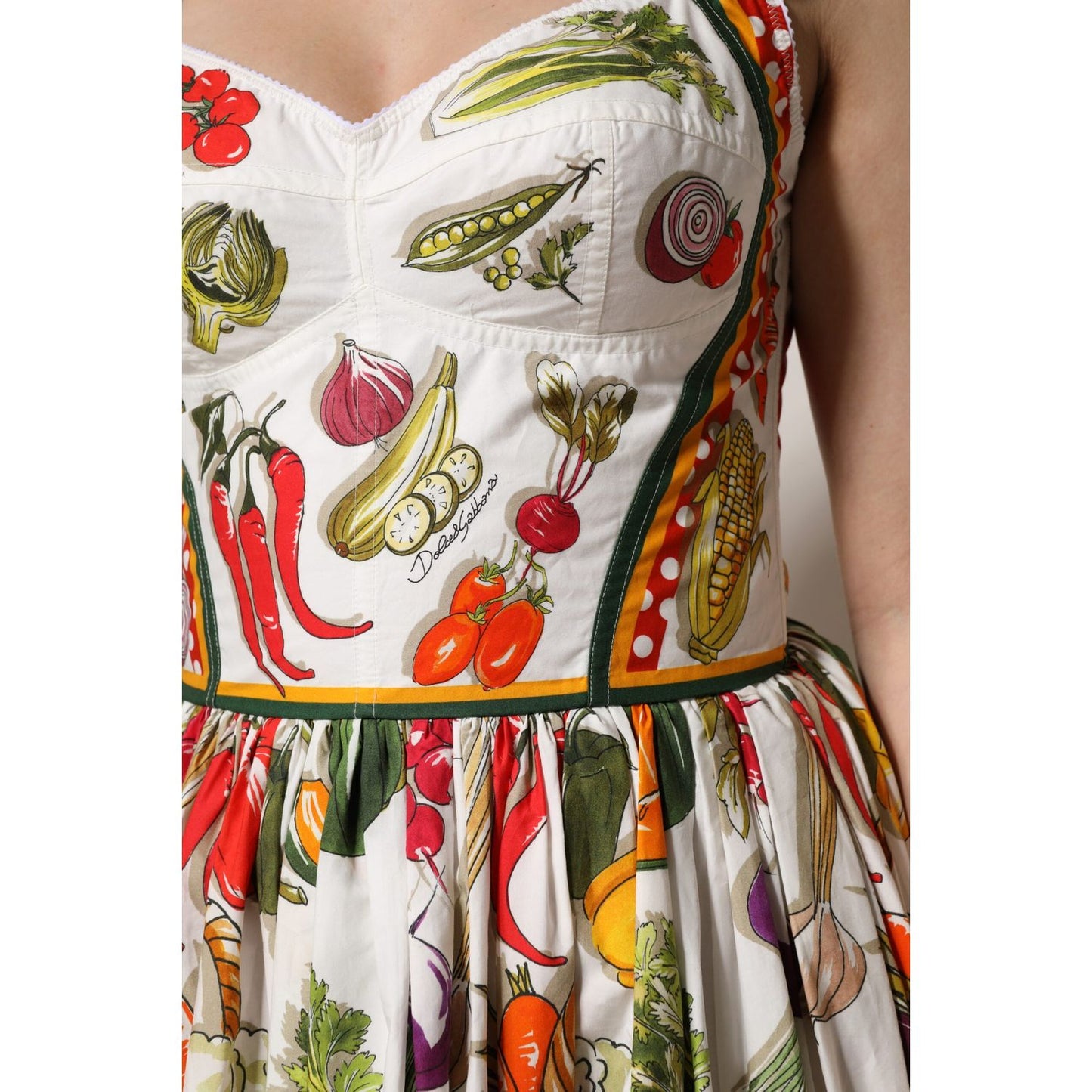 Dolce & Gabbana White Vegetables Sleeveless A-line Midi Dress DR81610-42