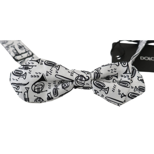 Dolce &amp; Gabbana White Instruments Adjustable Neck Papillon Men Bow Tie Dolce &amp; Gabbana