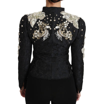 Dolce & Gabbana Black Jacquard Crystal Floral Jacket 1728,28% Silk,47% PL,67345645728,Black,Blazers - Suits & Blazers - Clothing,Clothing,Coats - Jackets & Coats - Clothing,Dolce & Gabbana,IT38|XS,Jackets & Coats - Clothing,Jackets & Coats - Women - Cloth