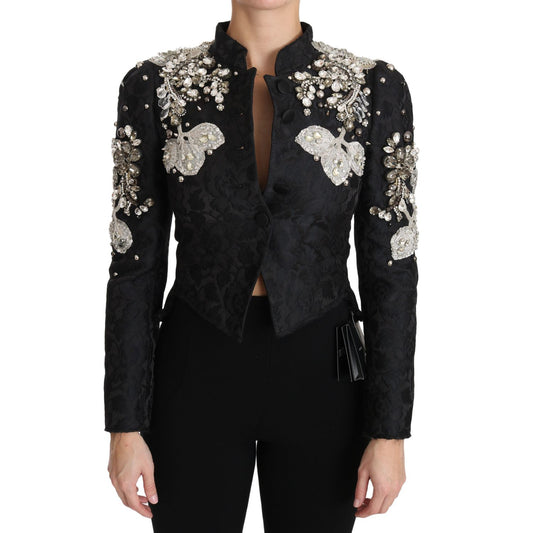Dolce & Gabbana Black Jacquard Crystal Floral Jacket 1728,28% Silk,47% PL,67345645728,Black,Blazers - Suits & Blazers - Clothing,Clothing,Coats - Jackets & Coats - Clothing,Dolce & Gabbana,IT38|XS,Jackets & Coats - Clothing,Jackets & Coats - Women - Cloth