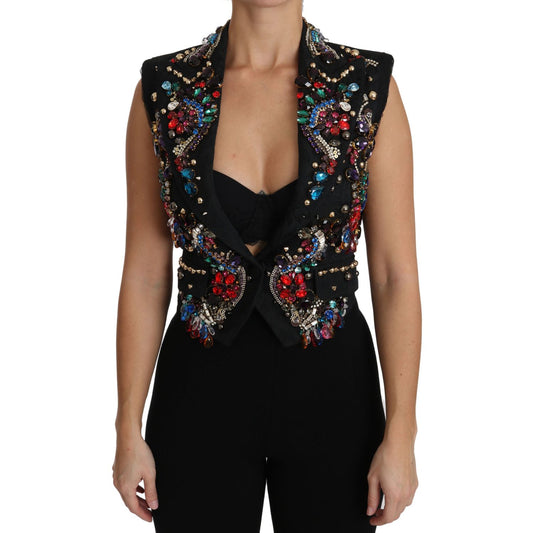 Dolce & Gabbana Black Crystal Sicily Vest Waistcoat 1728,3% PC,35% Cotton,60% PL,67345645728,Black,Clothing,Dolce & Gabbana,IT36 | XS,Jackets & Coats - Clothing,Material: 2% AF,New with tags,Sleveless Jacket - Jackets & Coats - Clothing,Suits & Blazers -