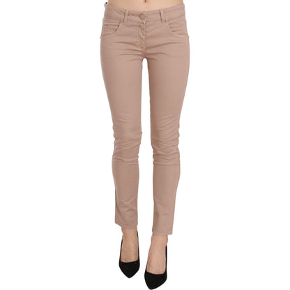 CRISTINAEFFE Brown Low Waist Slim Fit Skinny Cotton Pants CRISTINAEFFE