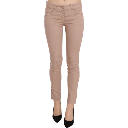 CRISTINAEFFE Brown Low Waist Slim Fit Skinny Cotton Pants CRISTINAEFFE