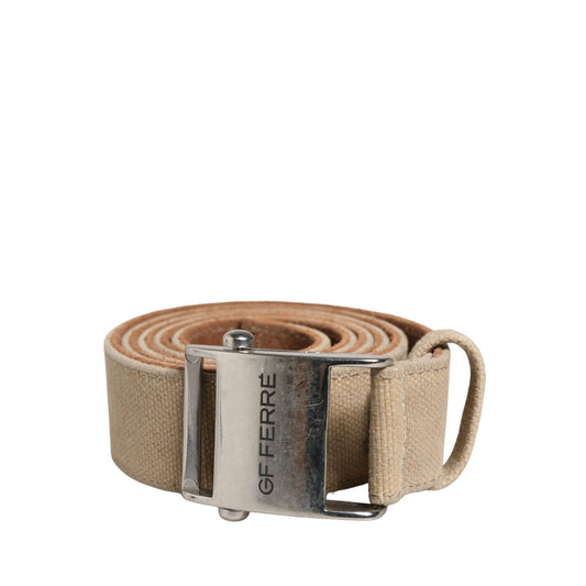 GF Ferre Men Beige Canvas Silver Metal Buckle Cintura Belt