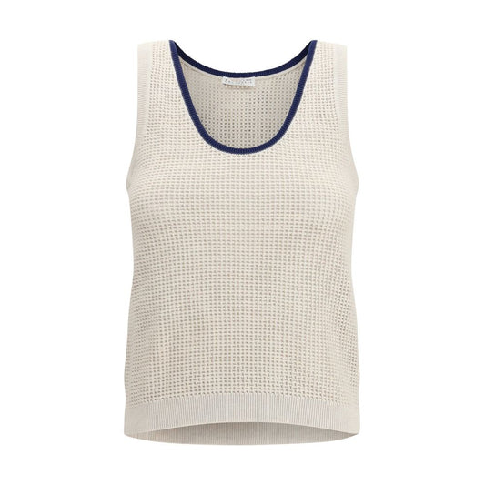 Brunello Cucinelli Beige Cotton Sleeveles T-Shirt