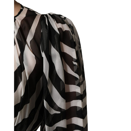 MSGM Black White Zebra Puff Sleeves Mini Dress