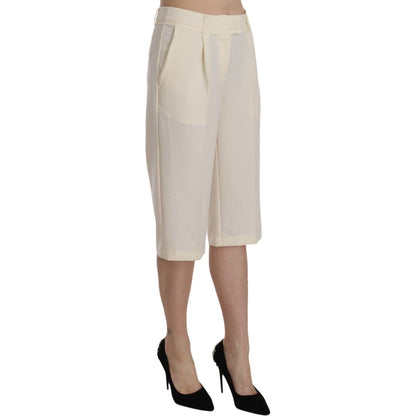 Silvian Heach Cream Mid Waist Cotton Straight Cropped Pants