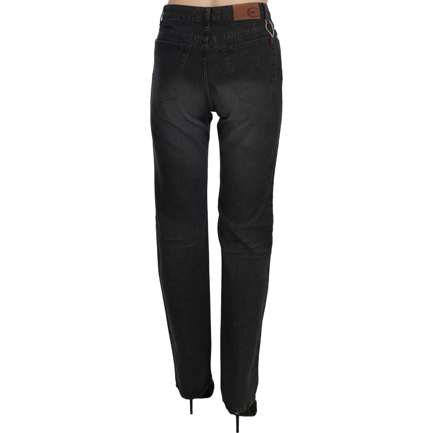 Just Cavalli Black Washed High Waist Straight Denim Pants Jeans