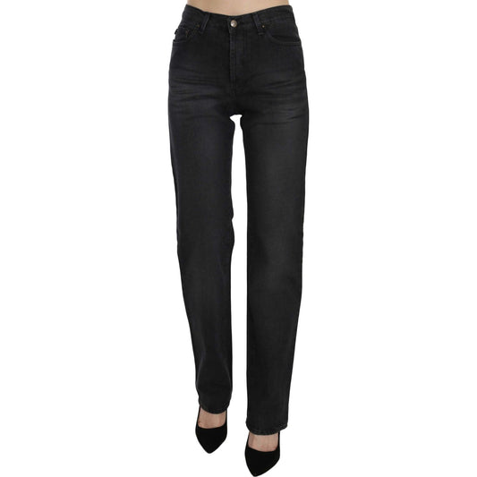 Just Cavalli Black Washed High Waist Straight Denim Pants Jeans