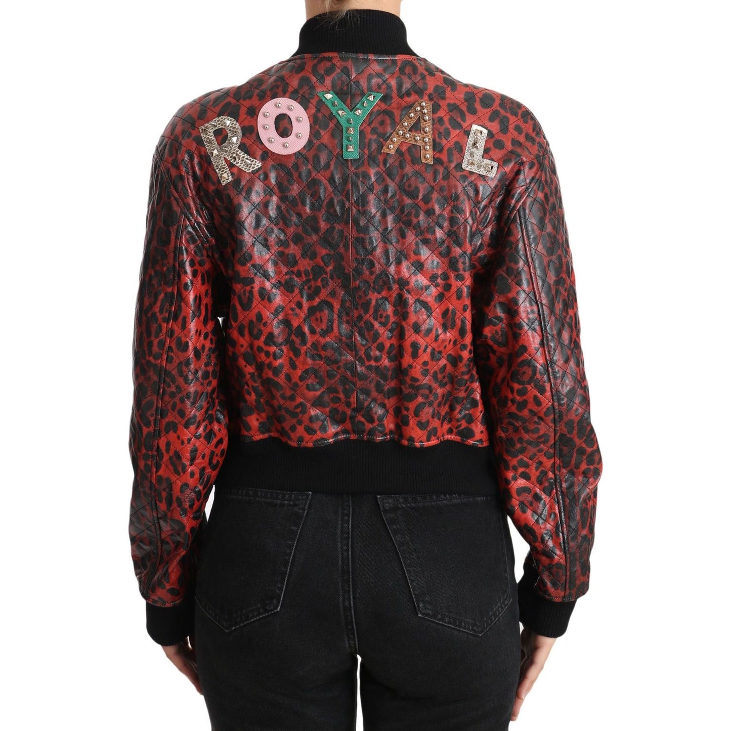 Dolce & Gabbana Red Leopard Button Crystal Leather Jacket