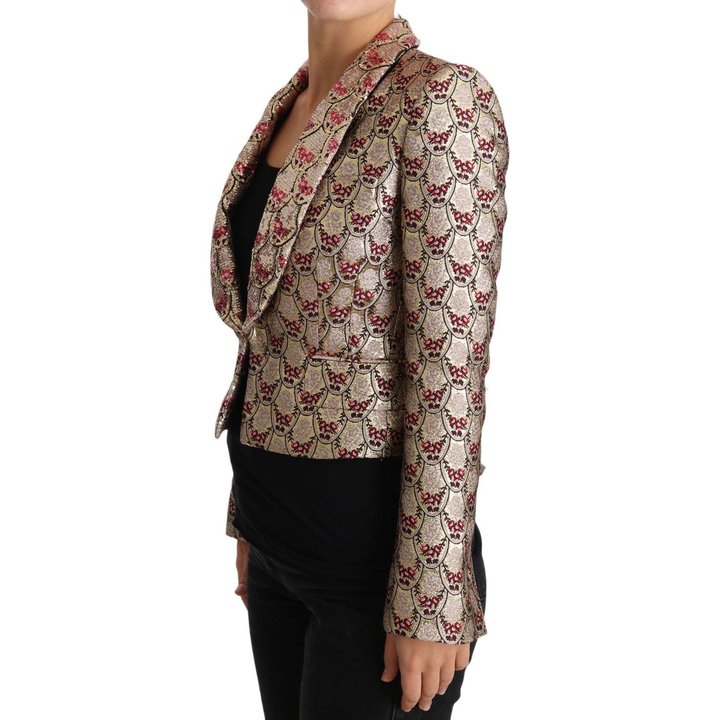 Dolce & Gabbana Gold Floral Sequined Blazer Coat Jacket