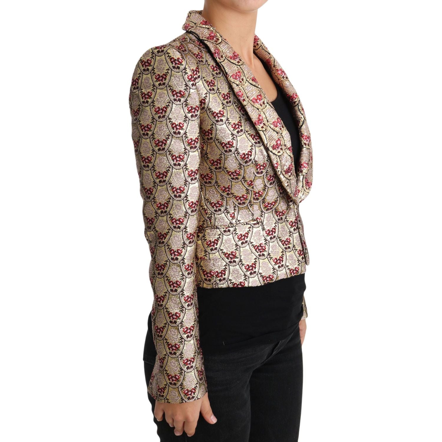 Dolce & Gabbana Gold Floral Sequined Blazer Coat Jacket