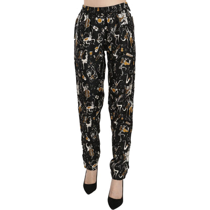 Dolce & Gabbana Black Jazz Club Print High Waist Tapered Pants