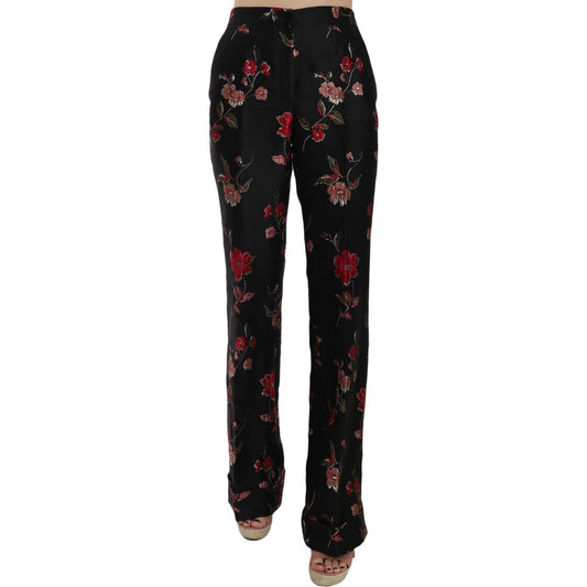 Dolce & Gabbana Floral Print Black Boot Cut Trouser Pants
