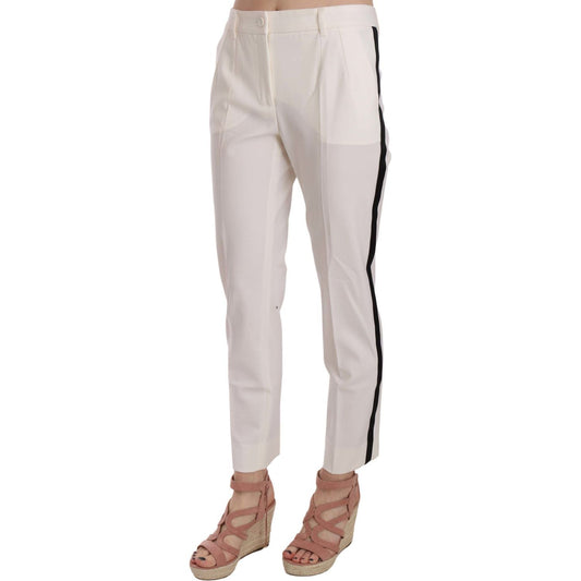 Dolce & Gabbana White Side Stripe Wool Tapered Trouser Pants PAN70013-42