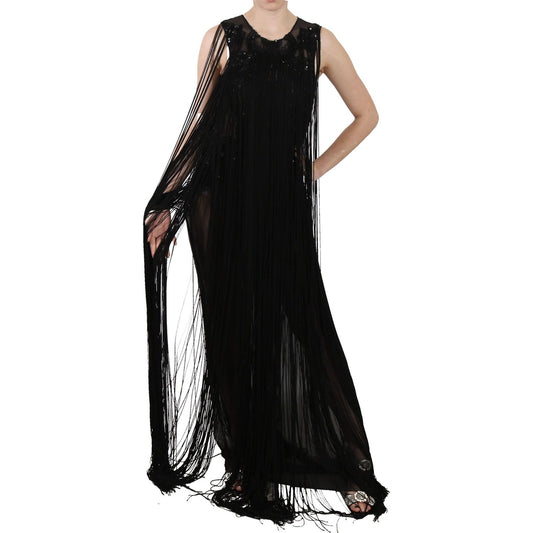 John Richmond Black Silk Beaded Sequined Sheer Dress John Richmond