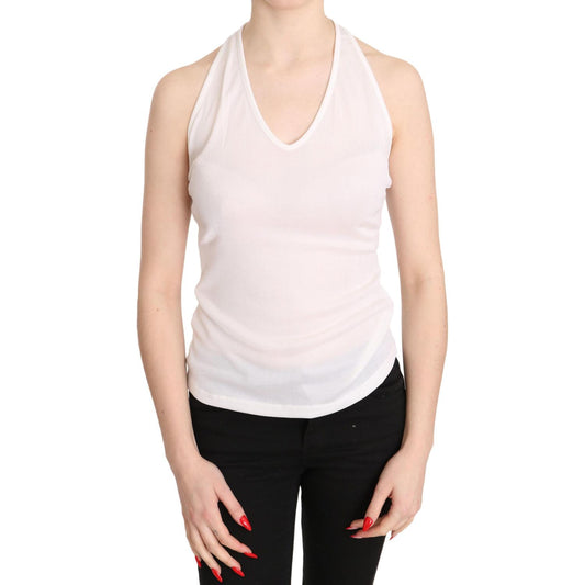 GF Ferre White Halter Cotton Sleeveless Casual Tank Top Blouse TSH3418-38