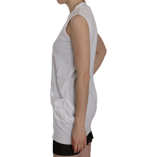 PINK MEMORIES White 100% Cotton Sleeveless Cardigan Top Vest TSH3470-40