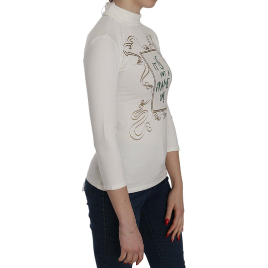 Exte White Printed Turtle Neck 3/4 Sleeve Top Cotton Blouse TSH3837-38