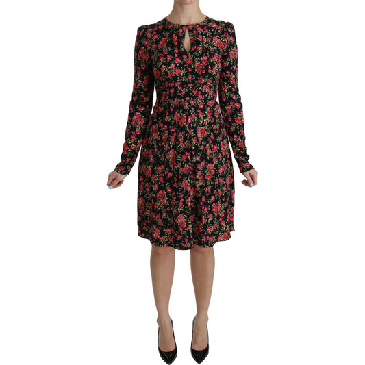 Dolce & Gabbana Black Floral Longsleeve Knee Length Dress
