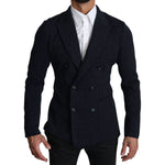 Dolce & Gabbana Dark Blue Dotted Double Breasted Coat Blazer KOS1536-50
