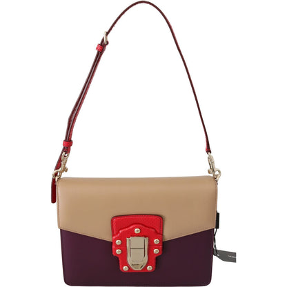 Dolce & Gabbana Purple Beige Red Leather Crossbody Purse Bag