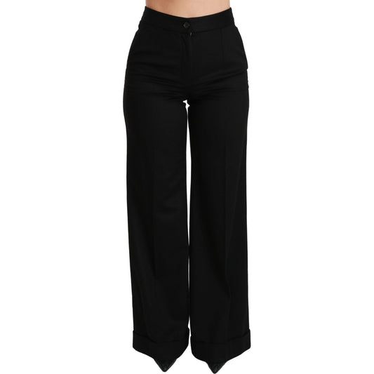 Dolce & Gabbana Black Wide Leg Flared Trouser Cashmere Pants