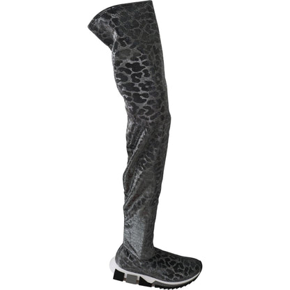 Dolce & Gabbana Gray Leopard High Top Sneakers Booties Shoes