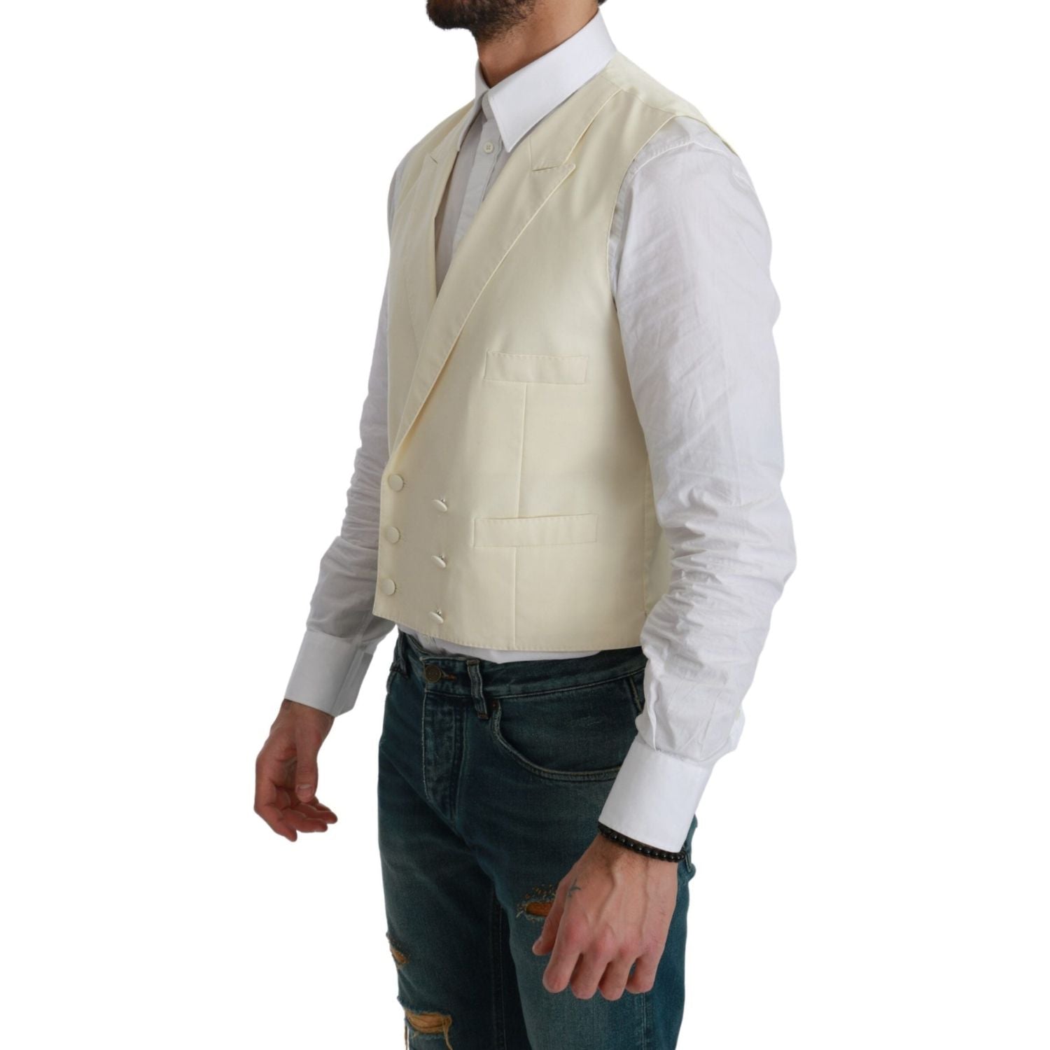Dolce & Gabbana White Waistcoat Formal Wool  Vest