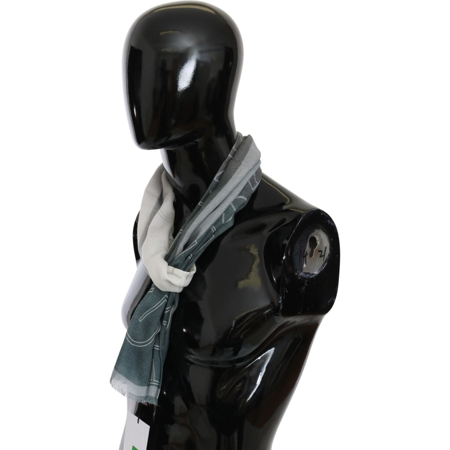 GF Ferre Gray Wool Viscose Foulard Patterned Branded Scarf