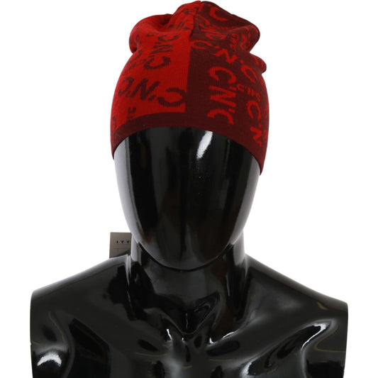 Costume National Red Wool Blend Branded Beanie Hat HAT20132