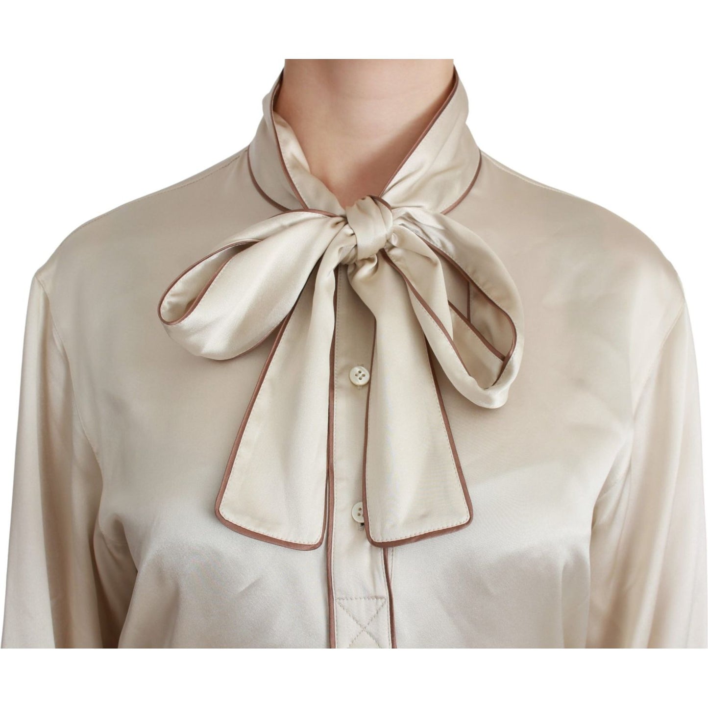 Dolce & Gabbana Beige Sleeve Top Queen Silk Satin Blouse