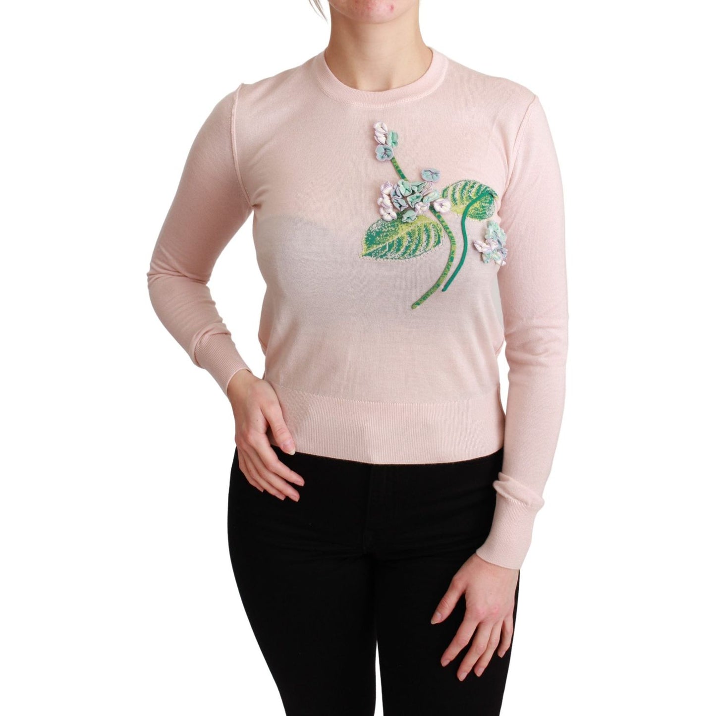 Dolce & Gabbana Pink Floral Silk Cashmere Pullover Sweater