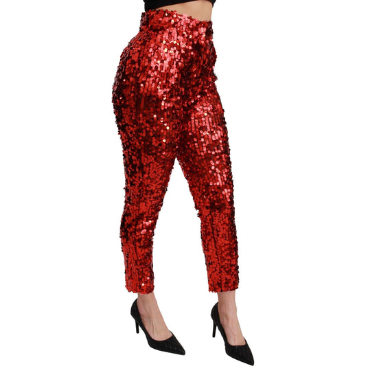 Dolce & Gabbana Red Sequined Cropped Trousers Pants PAN71052-40