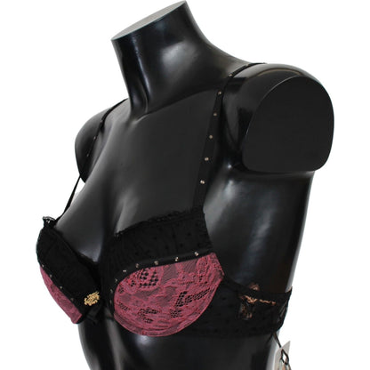 Roberto Cavalli Black Pink Lace Push Up Bra Underwear