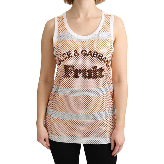 Dolce & Gabbana White Orange Crystal Sleeveless Tank Cotton Top TSH5139-40