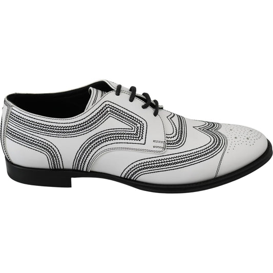 Dolce & Gabbana White Leather Derby Formal Black Lace Shoes MV3046-44