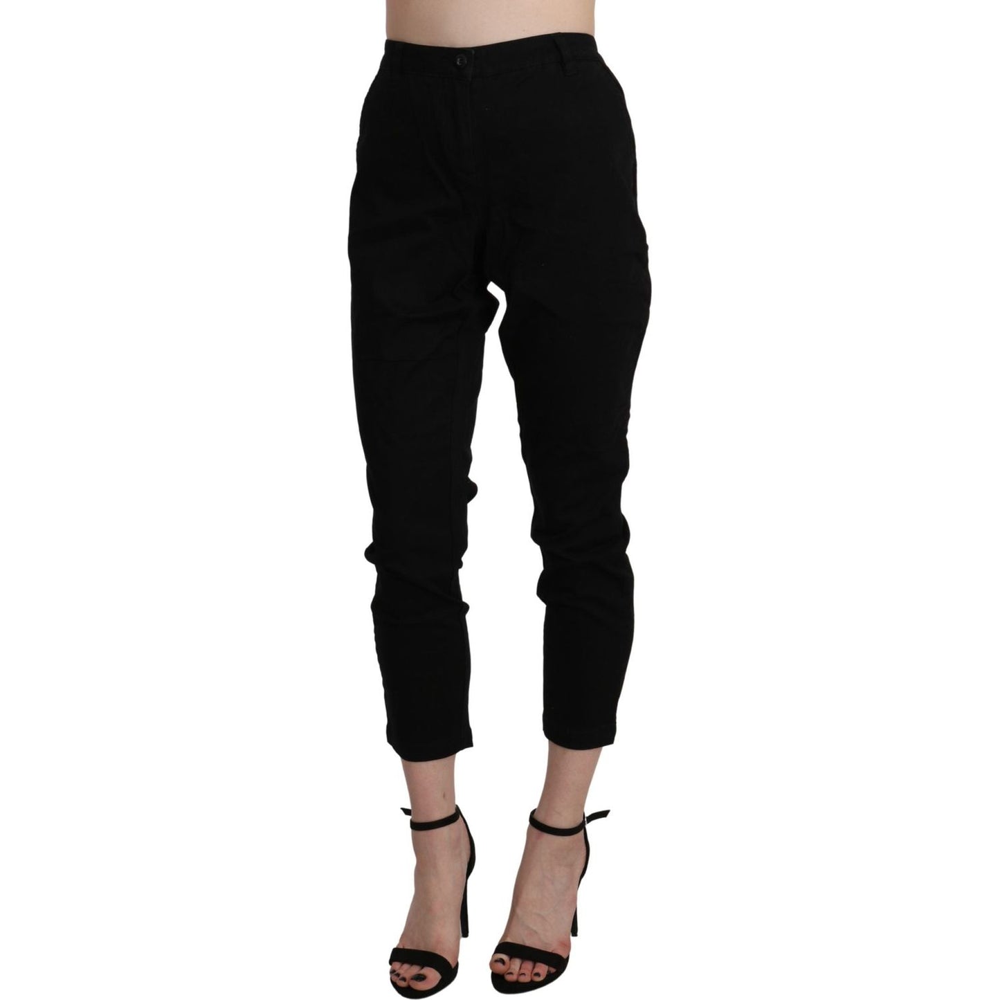 Acht Black High Waist Skinny Cropped Cotton Capri Pant Jeans & Pants