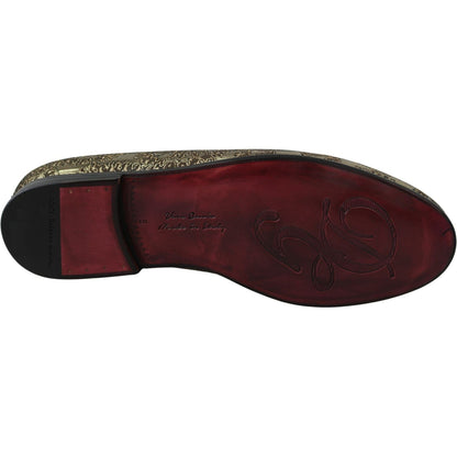 Dolce & Gabbana Gold Jacquard Flats Mens Loafers Shoes