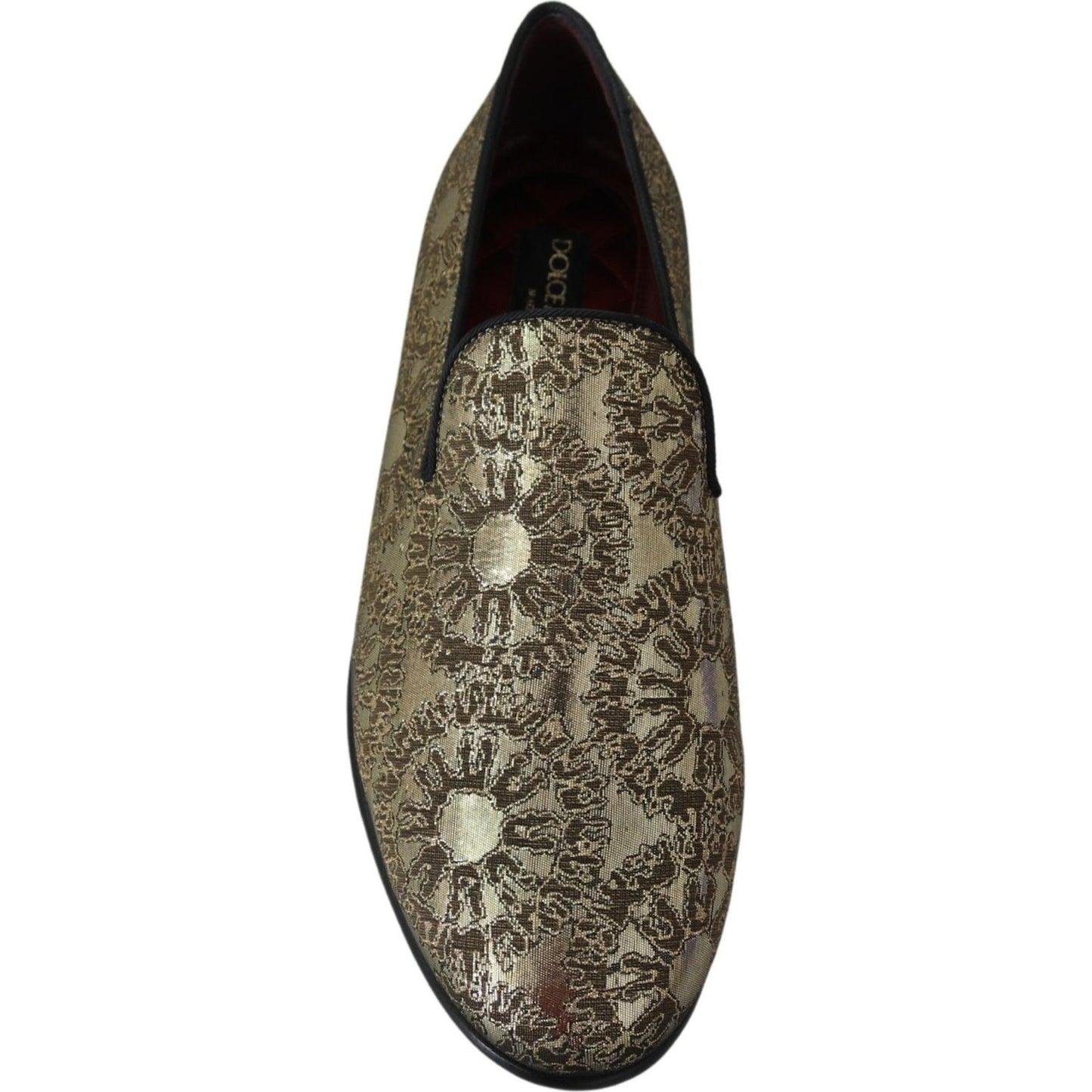 Dolce & Gabbana Gold Jacquard Flats Mens Loafers Shoes