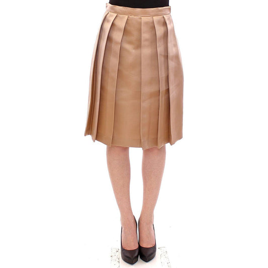 Andrea Incontri Brown Silk Solid Mini Pleated Skirt Andrea Incontri