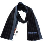 Missoni Black Blue Striped Wool Unisex Wrap scarf MS1987BG