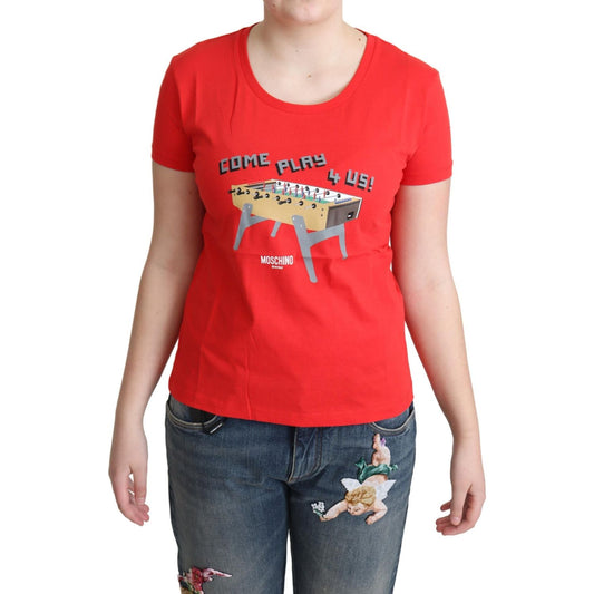 Moschino Red Cotton Come Play 4 Us Print Tops Blouse T-shirt Moschino