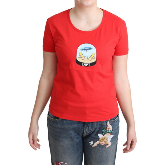 Moschino Red Printed Cotton Short Sleeves Tops Blouse T-shirt Moschino