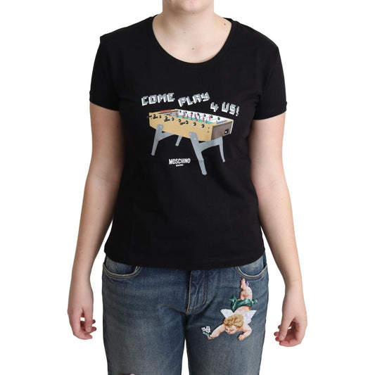 Moschino Black Cotton Come Play 4 Us Print Tops T-shirt Moschino