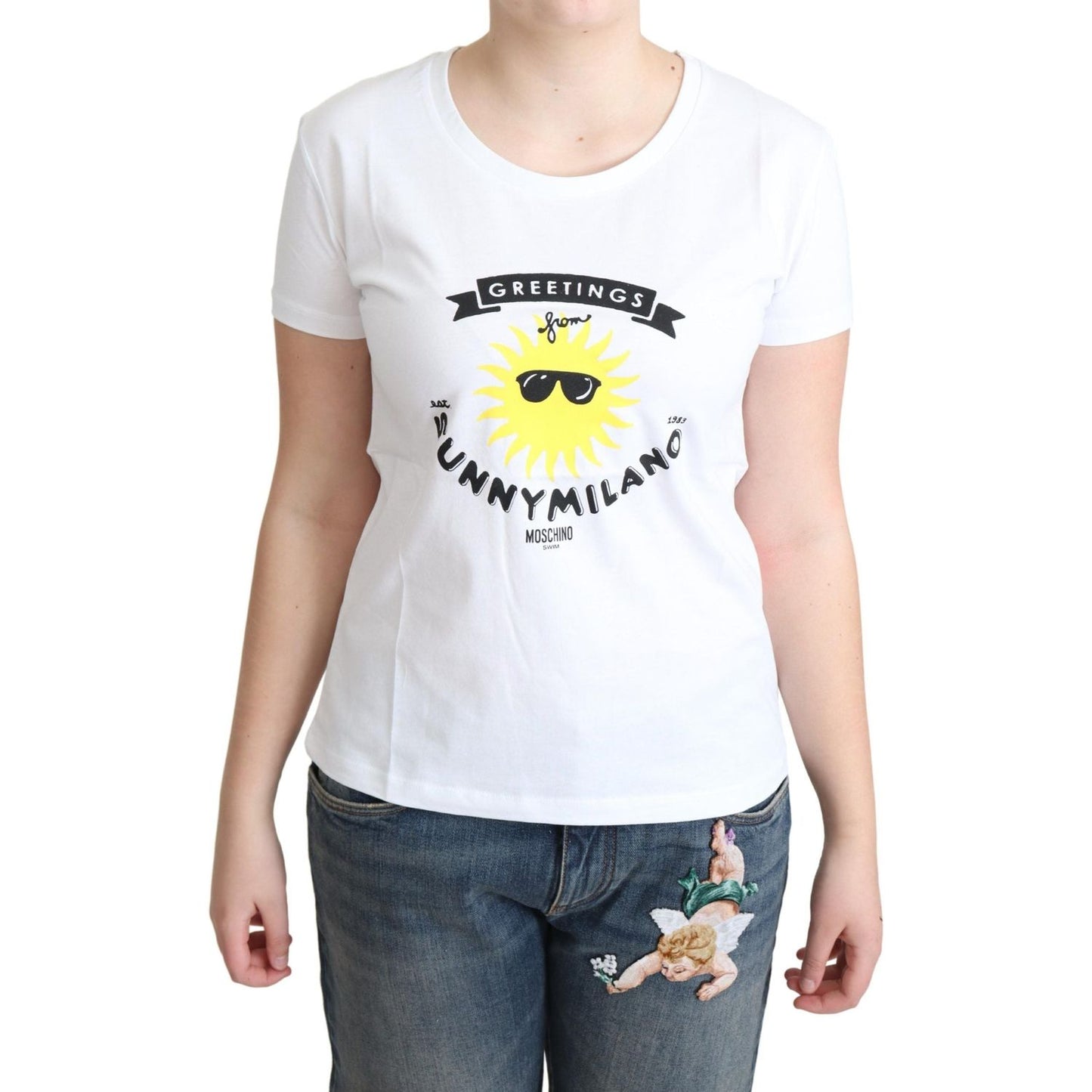 Moschino White Cotton Sunny Milano Print T-shirt