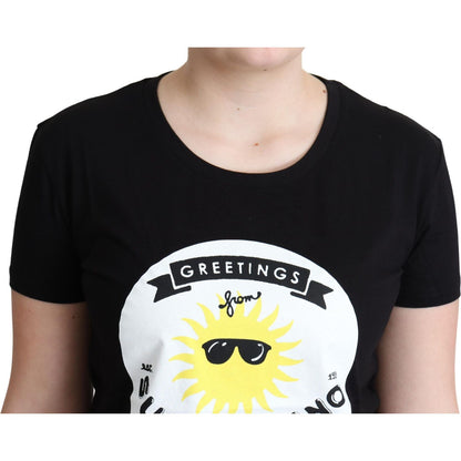 Moschino Black Cotton Sunny Milano Print T-shirt Moschino