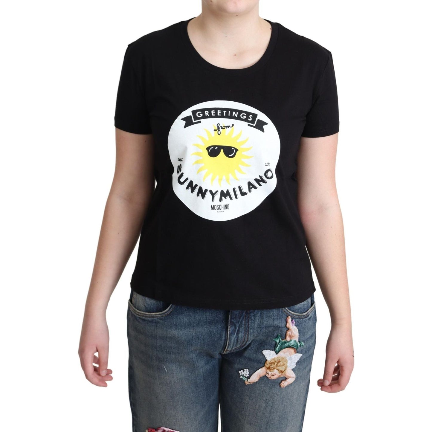 Moschino Black Cotton Sunny Milano Print T-shirt Moschino