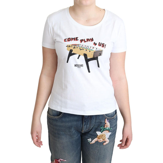Moschino White Cotton Come Play 4 Us Print Tops T-shirt Moschino