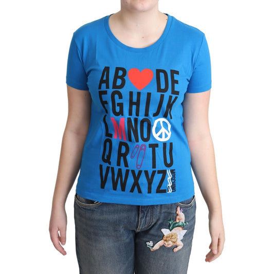 Moschino Blue Cotton Alphabet Letter Print Tops Moschino